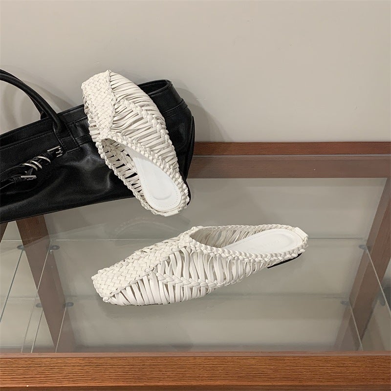 Women's Woven Flat Mule Sandals - European Style - Image 3