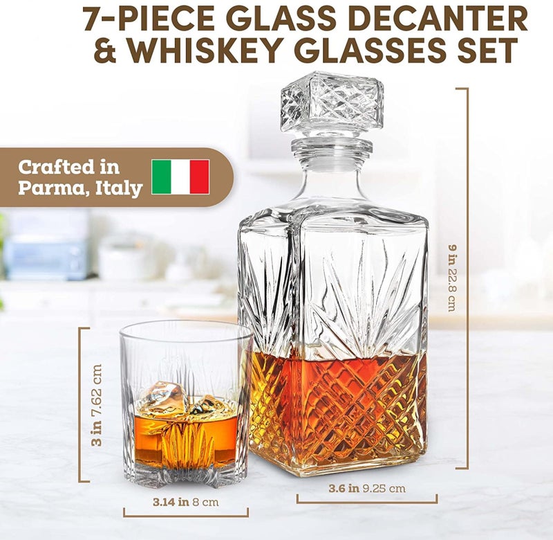Bormioli Rocco Bormioli Rocco Selecta Collection Whiskey Gift Set – Sophisticated Etched 33.75oz Decanter & 6 9.5oz Glass Tumblers With Starburst Detailing – For Whiskey, Bourbon, Scotch & Liquor  - Image 2