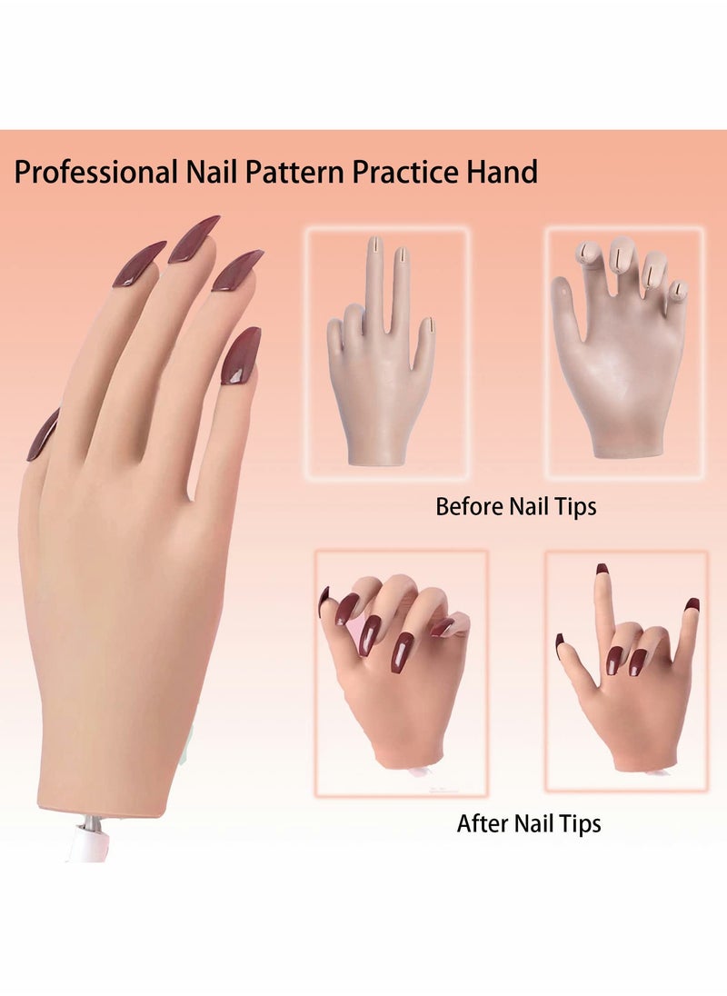 Excefore - Silicone Nail Practice Hand Upgraded Soft Nail Mannequin Hand Flexible Moveable False Fake Nail Training Hands Nail Art Practicing Manicure Tools with 50pcs Nail Tips - Image 1