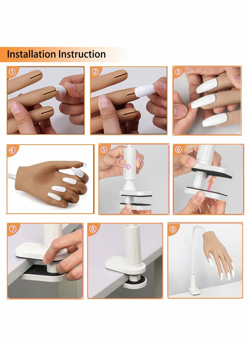 Excefore - Silicone Nail Practice Hand Upgraded Soft Nail Mannequin Hand Flexible Moveable False Fake Nail Training Hands Nail Art Practicing Manicure Tools with 50pcs Nail Tips - Image 1