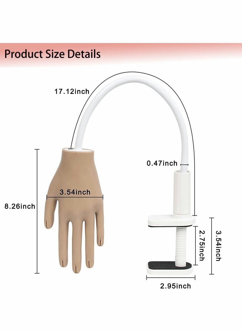 Excefore - Silicone Nail Practice Hand Upgraded Soft Nail Mannequin Hand Flexible Moveable False Fake Nail Training Hands Nail Art Practicing Manicure Tools with 50pcs Nail Tips - Image 1