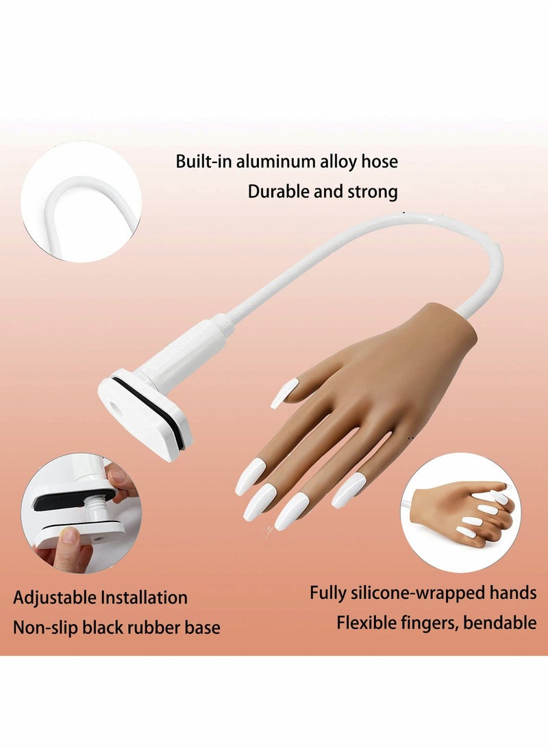 Excefore - Silicone Nail Practice Hand Upgraded Soft Nail Mannequin Hand Flexible Moveable False Fake Nail Training Hands Nail Art Practicing Manicure Tools with 50pcs Nail Tips - Image 1