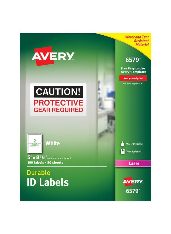 Avery Durable White Cover Up ID Labels for Laser Printers, 5" x 8.125", Pack of 100 (6579) - Image 1