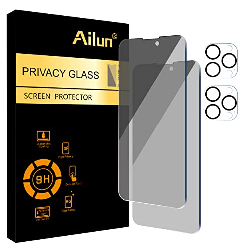 Ailun 2Pack Privacy Screen Protector Compatible for iPhone 14 Pro Max [6.7 inch] + 2 Pack Camera Lens Protector, Anti Spy Private Tempered Glass Film, Case Friendly, [9H Hardness] - HD - Image 1
