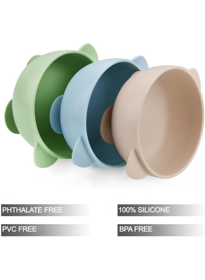 PandaEar Small Silicone Baby Bowls, 3 Pack, Blue/Green/Brown - Image 2