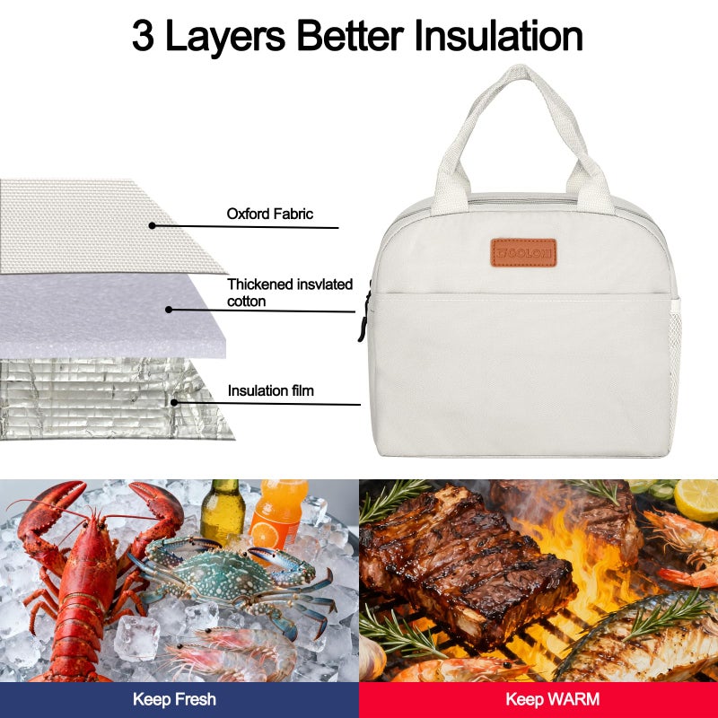 Goloni Insulated Lunch box for Women Men,10L Large Capacity Leakproof Lunch Tote, Lightweight Reusable Lunch Bag with 3 Pockets for Work, Office, Travel, Picnic - Image 4