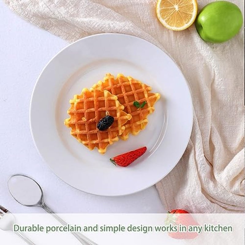 6-Piece Porcelain Salad Plates, 8 Inch, Classic Round and White with Wide Rim, Dishwasher, Microwave, Freezer, Oven Safe, BPA-Free for Everyday Use - Image 4