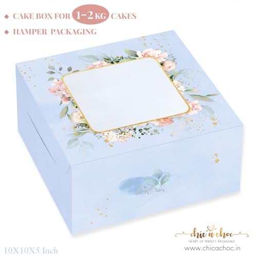 Chic a Choc Floral Cake Box for 1 kg and 2 kg Pack 10 Misty (Blue Gray, 10x10x5 inch) - Image 4
