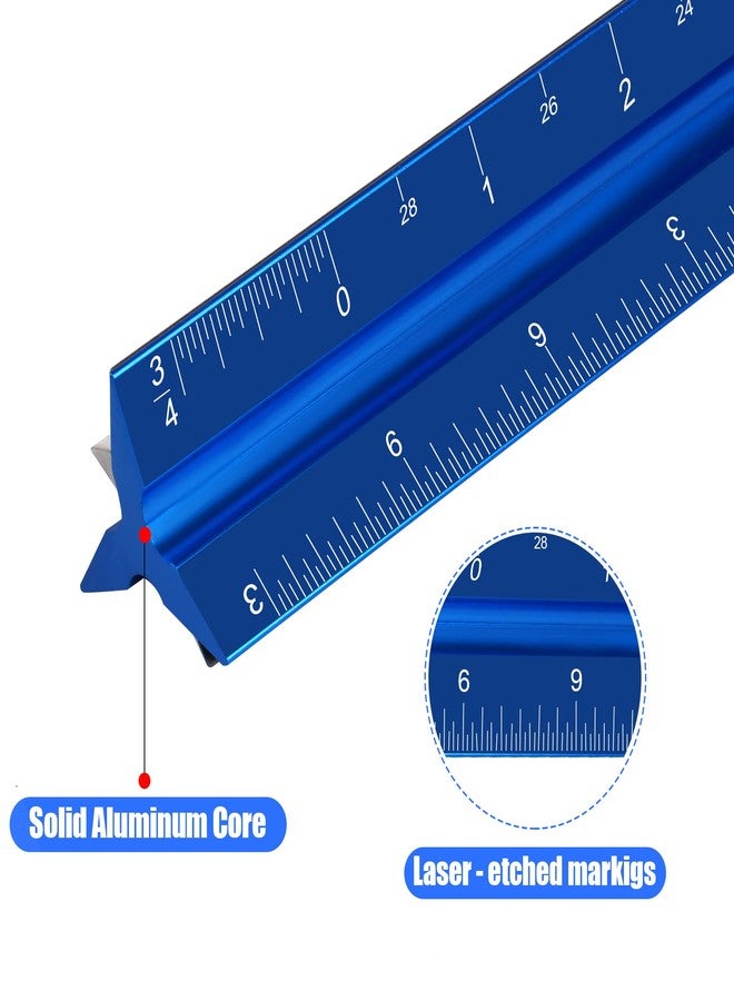 DSUWAZU 12" Architectural Scale Ruler, Aluminum Scale, Triangular Ruler, Scale Ruler for Blueprint Imperial Measurements for Architects Engineering Artists, Draftsman Drawing, Laser-Etched Markings.(Blue) - Image 2