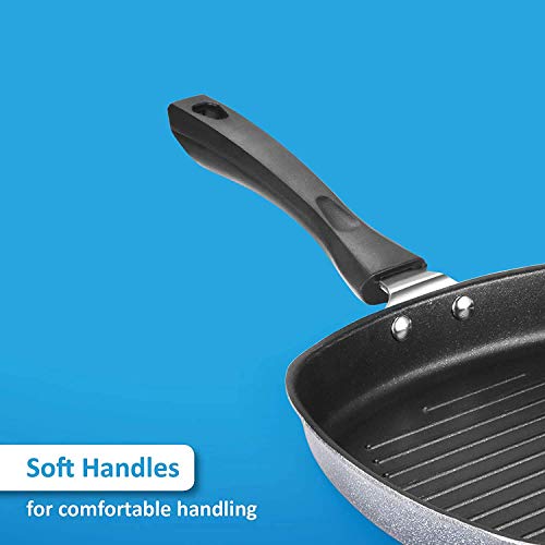 Meqstore Non-Stick Virgin Grade Aluminium PFOA/Heavy Metals Free, Gas Compatible Grill Pan, Soft-Touch Handles 3.5mm, 22.5cm, 1.8 litres, Grey - Image 3