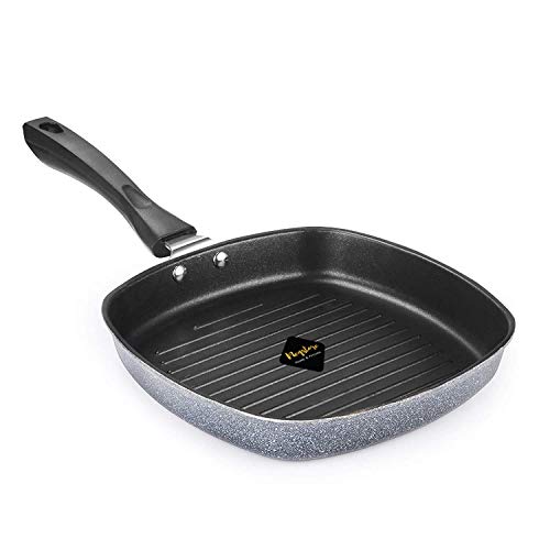 Meqstore Non-Stick Virgin Grade Aluminium PFOA/Heavy Metals Free, Gas Compatible Grill Pan, Soft-Touch Handles 3.5mm, 22.5cm, 1.8 litres, Grey - Image 1
