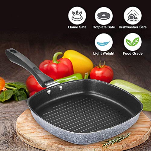 Meqstore Non-Stick Virgin Grade Aluminium PFOA/Heavy Metals Free, Gas Compatible Grill Pan, Soft-Touch Handles 3.5mm, 22.5cm, 1.8 litres, Grey - Image 2
