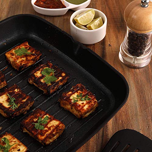 Meqstore Non-Stick Virgin Grade Aluminium PFOA/Heavy Metals Free, Gas Compatible Grill Pan, Soft-Touch Handles 3.5mm, 22.5cm, 1.8 litres, Grey - Image 5