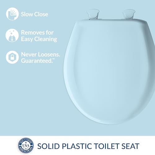 Bemis مقعد مرحاض بيميس الكلاسيكي بالألوان، يغلق ببطء، مفصلات سهلة التنظيف ومقعد بلاستيكي متين، صنع في الولايات المتحدة الأمريكية، دائري، أزرق دريسدن - Image 2