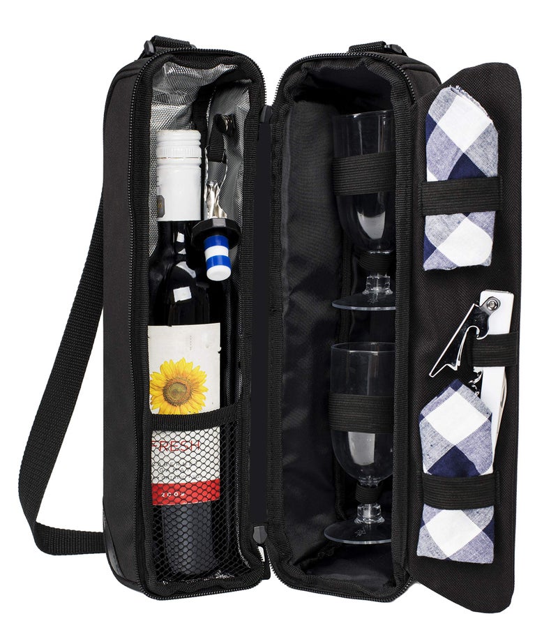 ALLCAMP OUTDOOR GEAR ALLCAMP Wine tote Bag with Cooler Compartment Picnic Set Carrying Two sets of tableware 