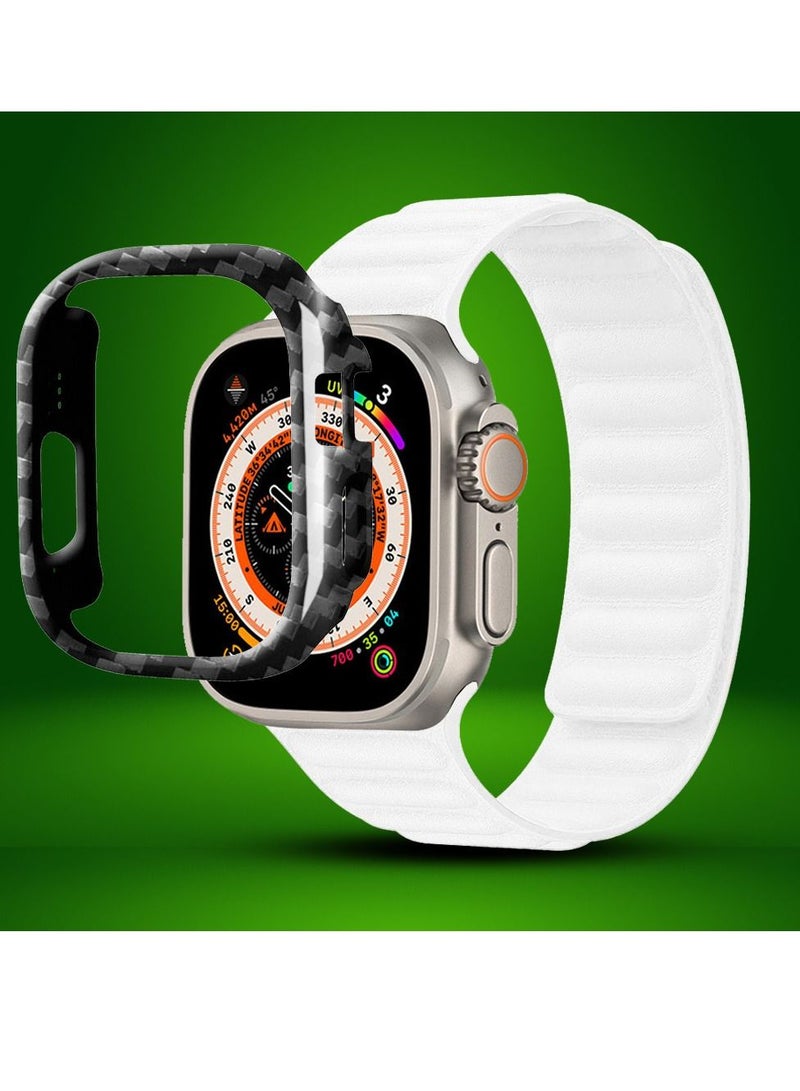 CATANES 2 Packs For Apple Watch Band 49mm Leather Link Strap Magnetic Loop Bracelet and Carbon Fiber Cup Holder White  - Image 2