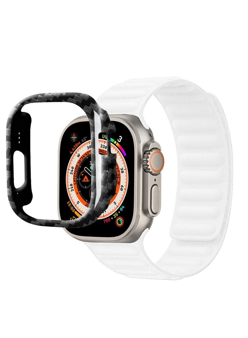 CATANES 2 Packs For Apple Watch Band 49mm Leather Link Strap Magnetic Loop Bracelet and Carbon Fiber Cup Holder White  - Image 3
