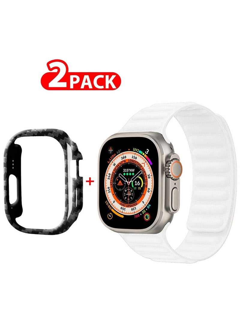 CATANES 2 Packs For Apple Watch Band 49mm Leather Link Strap Magnetic Loop Bracelet and Carbon Fiber Cup Holder White  - Image 1