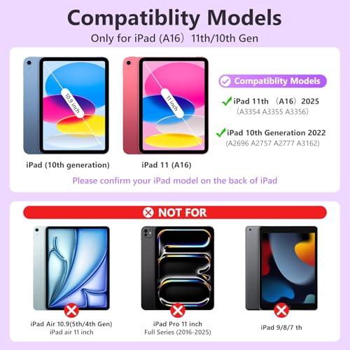 FUWANG Touch Keyboard Case for iPad (A16) 11th Generation 11 inch 2025&10th Gen 10.9 inch 2022, 360° Rotate for iPad 10th Generation Case with Keyboard, Backlit Keyboard Case with Pencil Holder,Purple - Image 2