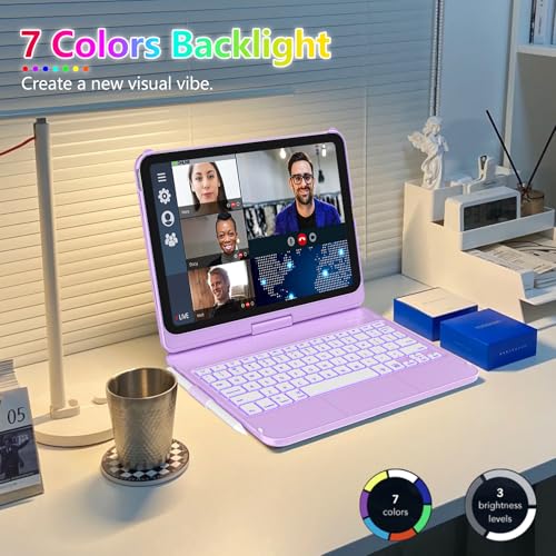 FUWANG Touch Keyboard Case for iPad (A16) 11th Generation 11 inch 2025&10th Gen 10.9 inch 2022, 360° Rotate for iPad 10th Generation Case with Keyboard, Backlit Keyboard Case with Pencil Holder,Purple - Image 5