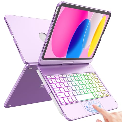 FUWANG Touch Keyboard Case for iPad (A16) 11th Generation 11 inch 2025&10th Gen 10.9 inch 2022, 360° Rotate for iPad 10th Generation Case with Keyboard, Backlit Keyboard Case with Pencil Holder,Purple - Image 1