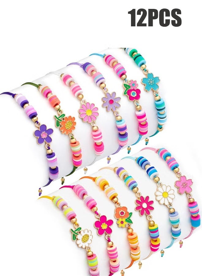 واي جيه أساور الأصدقاء، 12 قطعة، الأطفال اللطفاء الملون أساور الفتيات، أساور خرزات مسطحة قابلة للتعديل أساور حفلات الأطفال المجوهرات - Image 1
