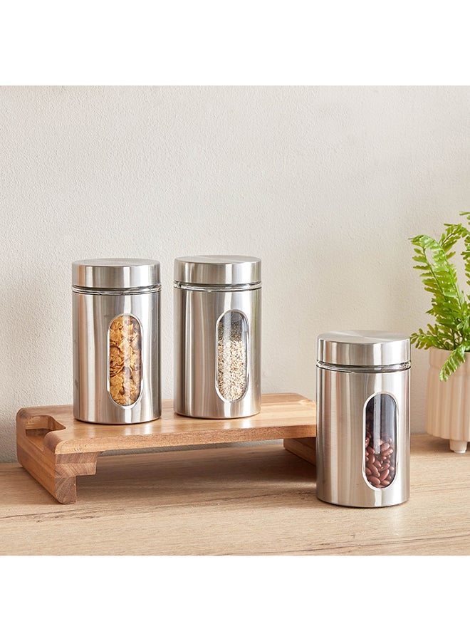 Home Box Essential 3-Piece Glass and Stainless Steel Jar Set 900 ml  - Image 1
