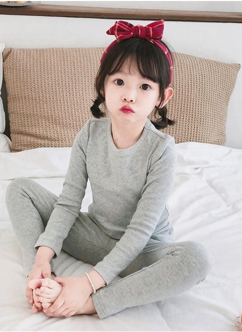 Kids Solid Color Thermal Underwear Set Cotton Soft Long Johns Base Layer Top & Bottom Children's Pajama Set Light Gray