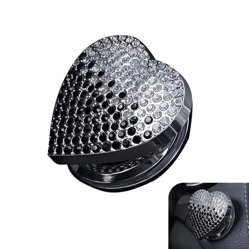 Ferianl Bling Push Start Button Cover Crystal Rhinestone Engine Start Buttons Covers Cute Heart Ignition Button Cover Sticker Car Interior Decor Accessories for Most Car WhiteBlack - Image 3