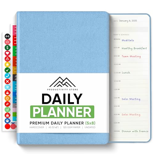 PRODUCTIVITY STORE Daily Planner 2025 (5" x 8") - The Ultimate Daily Workflow Planner with Hourly Schedule & Task List to Achieve Your Goals by PRODUCTIVITY STORE (A5, Blue) - Image 1