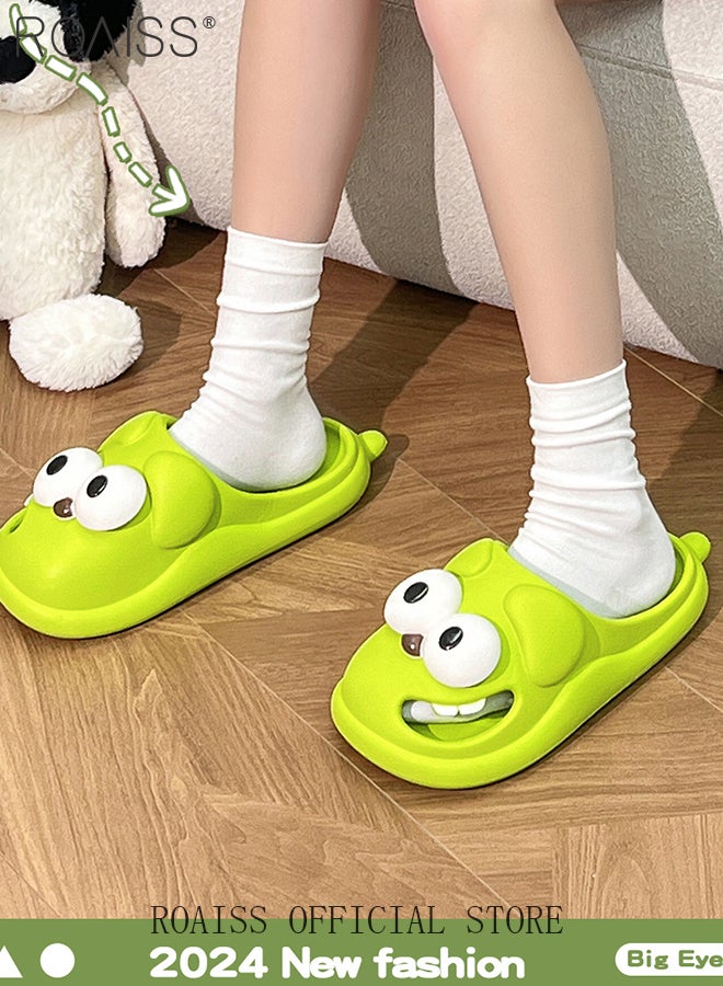 roaiss Big-Eyed Dog Slippers for Women to Wear Outside in Summer Comfortable Breathable and Cute Cartoon Indoor and Outdoor Non-slip Bedroom Slippers Slides Anti-Collision Toe,Green - Image 1
