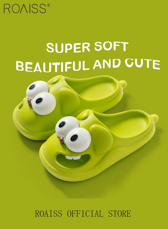 roaiss Big-Eyed Dog Slippers for Women to Wear Outside in Summer Comfortable Breathable and Cute Cartoon Indoor and Outdoor Non-slip Bedroom Slippers Slides Anti-Collision Toe,Green - Image 2