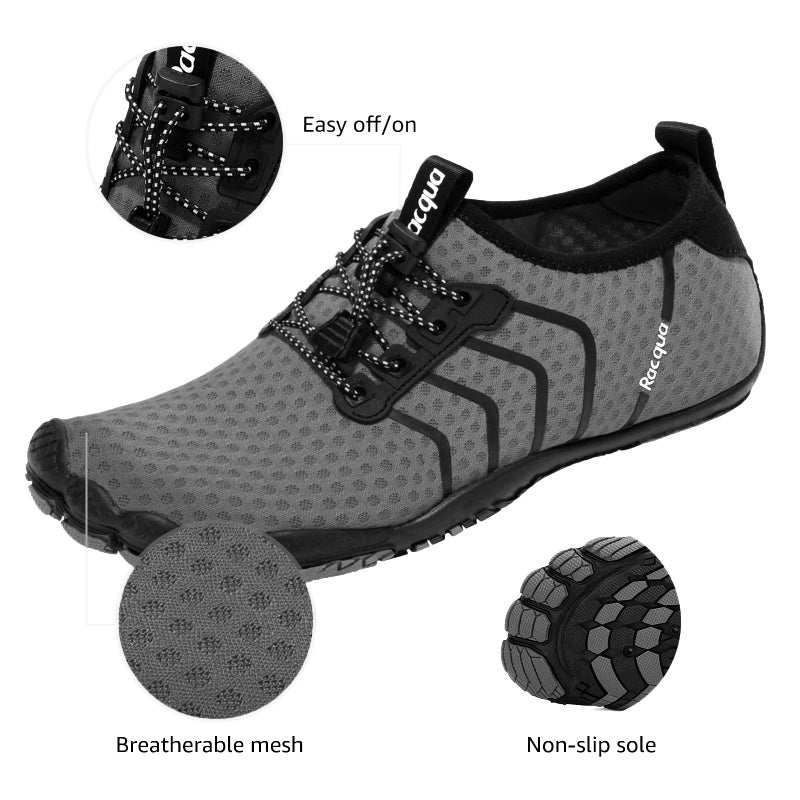 Racqua Mens Womens Water Sport Shoes Beach Surf Swim Pool Hiking Walking Shoes Quick Dry Barefoot Aqua Shoes Deep Grey 10 W/9 M - Image 3