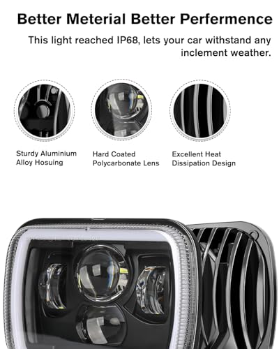 CO LIGHT 5x7 7x6 Inch LED Rectangle Headlights - Bright High Low Beam DRL Amber Turn Signal - New Z Beam Sealed Compatible with H6054 H5054 Express Van Cherokee YJ XJ Truck Pickup Van - 2PCS - Image 5