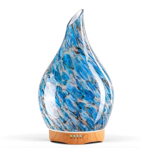 Porseme 280ml Glass Essential Oil Diffuser Aromatherapy Ultrasonic Cool Mist Humidifier 7 Running Hours Waterless AutoOff Air Diffusers for Sleeping Yoga Office Working Spa and Rest Light Blue
