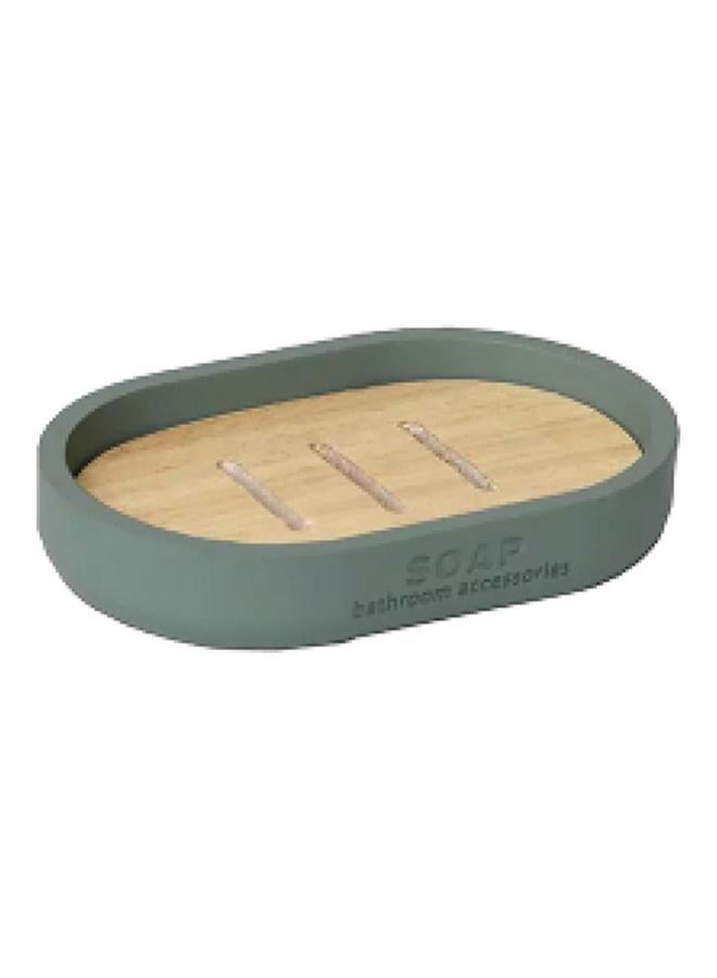 Elegant Design Bamboo And Polyresin Soap Dish Khaki Green And Brown 64101149