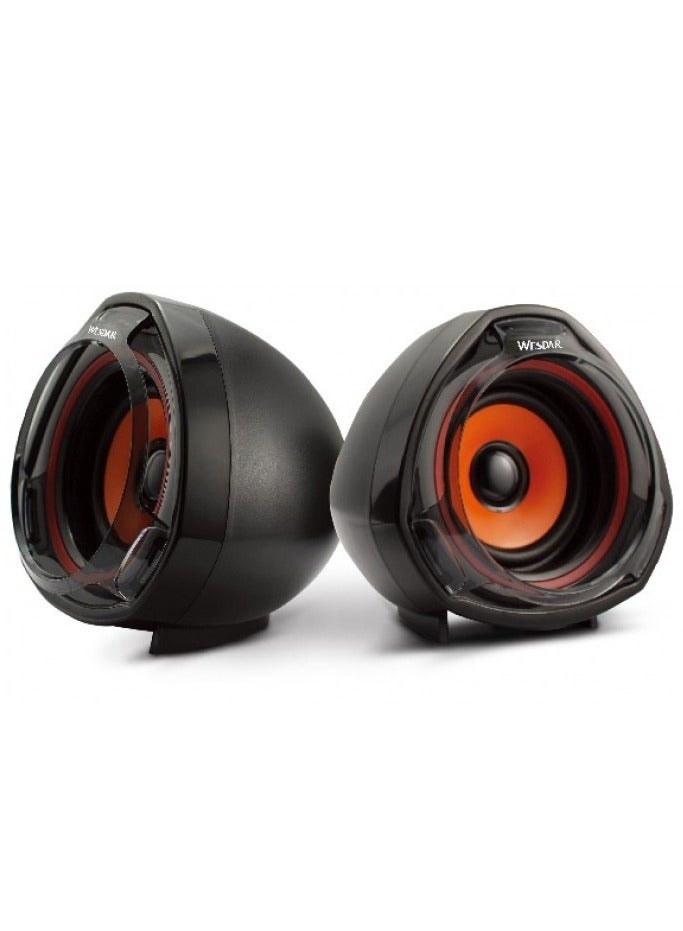 Wesdar CS1 Speaker Multimedia 3D Stereo Sound Effect  (10W) 5W*2.0 Channel  - Wired USB 2.0 Power + 3.5 mm audio plug For computer and Laptop , Mobile | Black / Orange  - Image 1