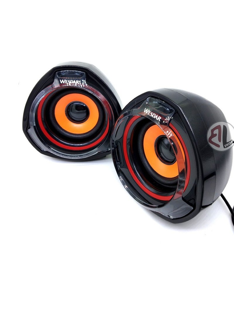 Wesdar CS1 Speaker Multimedia 3D Stereo Sound Effect  (10W) 5W*2.0 Channel  - Wired USB 2.0 Power + 3.5 mm audio plug For computer and Laptop , Mobile | Black / Orange  - Image 5