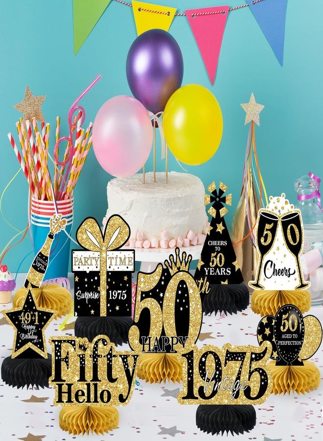 MOORAY 9 Pcs 50th Birthday Decorations Honeycomb Centerpieces for Women Men, Black Gold 1975 Aged to Perfection Vintage Centerpieces for Tables Toppers,Fifty Years Birthday Party Decorations Supplies - Image 5