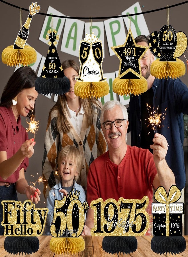 MOORAY 9 Pcs 50th Birthday Decorations Honeycomb Centerpieces for Women Men, Black Gold 1975 Aged to Perfection Vintage Centerpieces for Tables Toppers,Fifty Years Birthday Party Decorations Supplies - Image 4