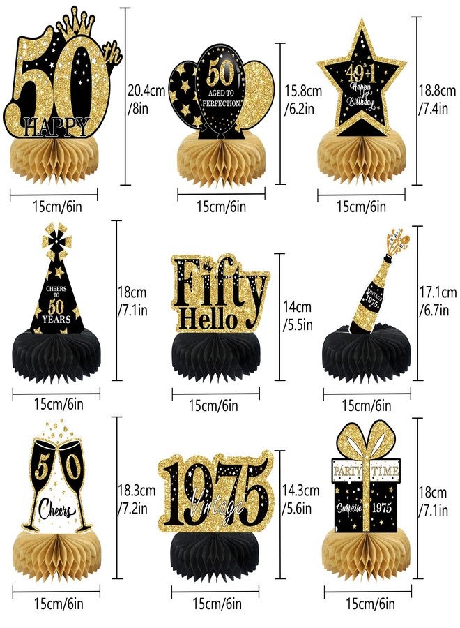 MOORAY 9 Pcs 50th Birthday Decorations Honeycomb Centerpieces for Women Men, Black Gold 1975 Aged to Perfection Vintage Centerpieces for Tables Toppers,Fifty Years Birthday Party Decorations Supplies - Image 2