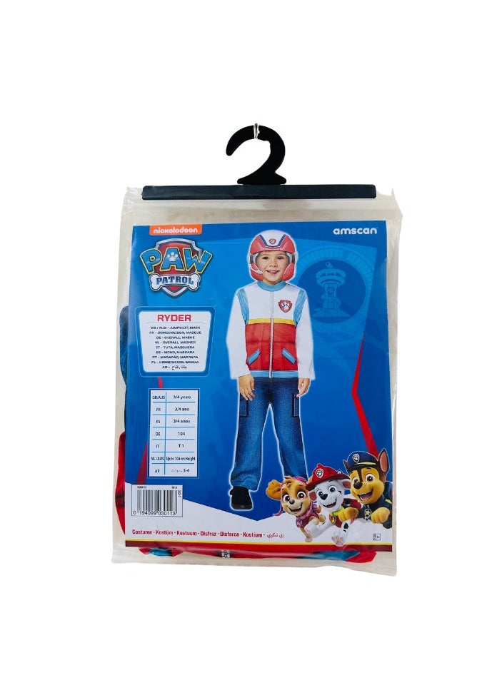 Amscan - Official Nickelodeon Paw Patrol Ryder Kids Cosplay Dress-Up Roleplay Child Costume Multicolour Jumpsuit with Hat - Image 1