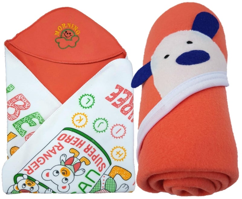 BRANDONN Newborn Combo of Double PLY Reversible Hooded and Fleece Hooded Baby Blankets(Pack of 2, RED) - Image 1
