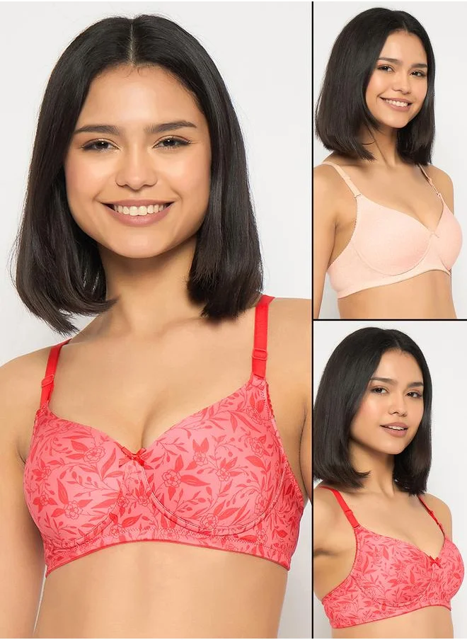كلوفيا Clovia Pack of 2 - Printed Padded Non-Wired Full Coverage Multiway T-Shirt Bra