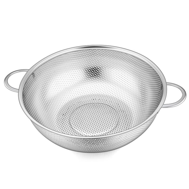 TeamFar Stainless Steel Colander 5QT MicroPerforated Metal Colander Food Strainer with Handles for Draining Washing Rinsing Steaming Non Toxic  Dishwasher Safe Solid Construction  3 Stable Feet
