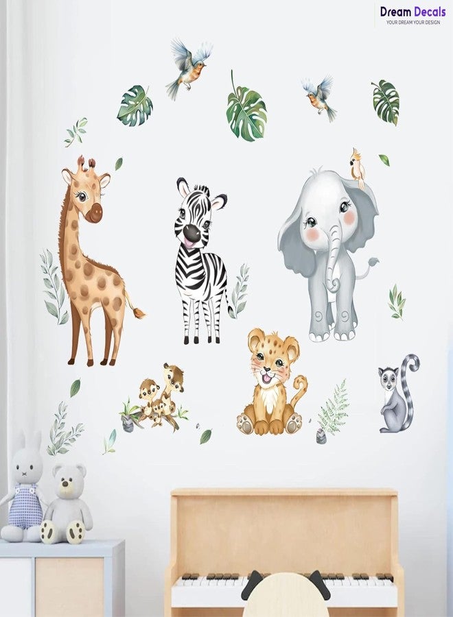 DREAM DECALS ملصقات جدارية بتصميم حيوانات الغابة، ملصقات جدارية بتصميم فيل وزرافة، ملصقات جدارية لغرفة الأطفال، ديكور جداري لغرفة المعيشة - Image 3