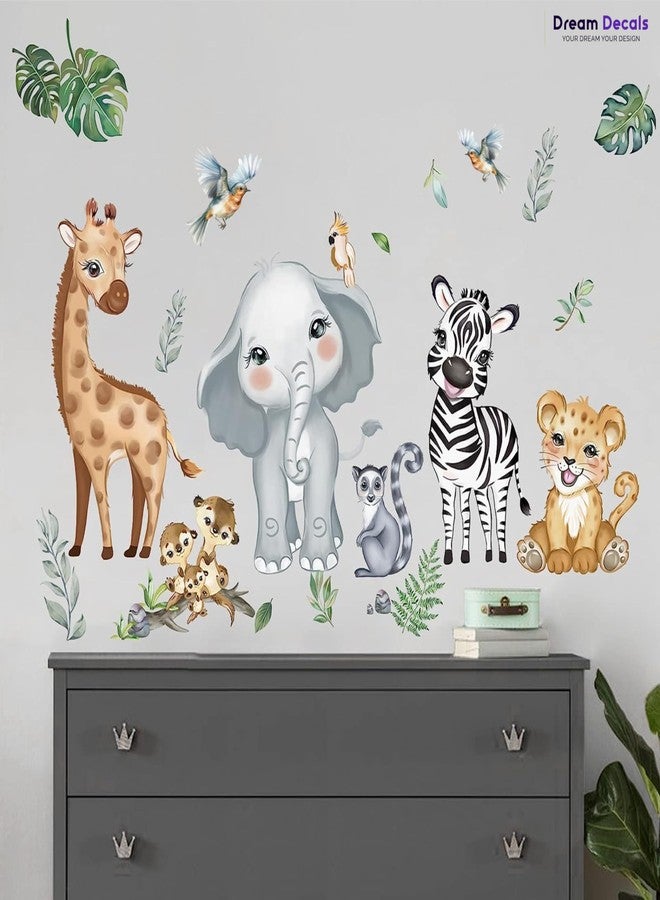 DREAM DECALS ملصقات جدارية بتصميم حيوانات الغابة، ملصقات جدارية بتصميم فيل وزرافة، ملصقات جدارية لغرفة الأطفال، ديكور جداري لغرفة المعيشة - Image 5