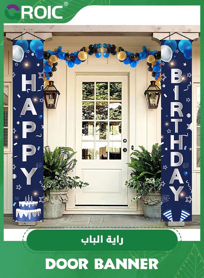 GROIC Blue Silver Happy Birthday Door Banner Decorations,Happy Birthday Banner Porch Sign Party Supplies,Birthday Decoration,Birthday Supplies - Image 1