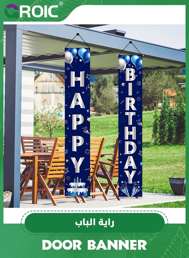 GROIC Blue Silver Happy Birthday Door Banner Decorations,Happy Birthday Banner Porch Sign Party Supplies,Birthday Decoration,Birthday Supplies - Image 5