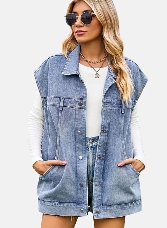 يونيكي Blue Collared Sleeveless Denim Jacket